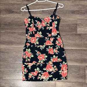 Floral Black and Pink Women's Body-con Corset Style Dress